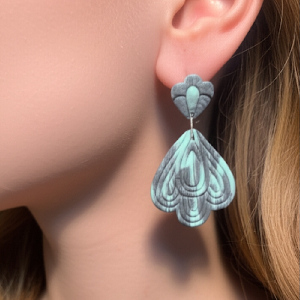 SALE! Artisan Polymer Clay Dangle Earrings Swirl Boho Statement Earrings